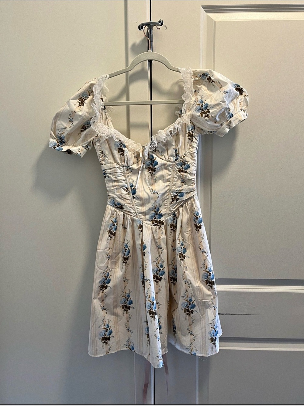 House of CB Cream Mini Dress with Blue Floral Print